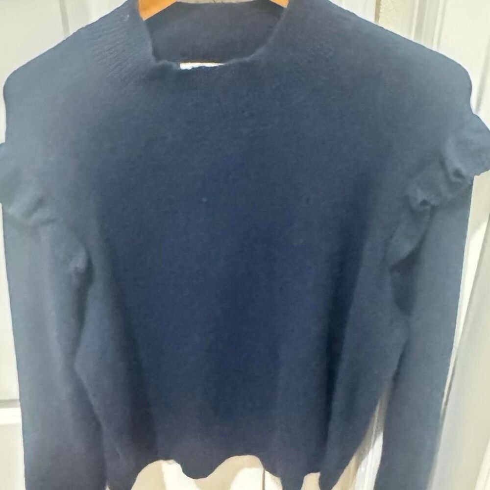 Loft Women's Navy and Blue Ruffle Shoulder Sweater Size XXL